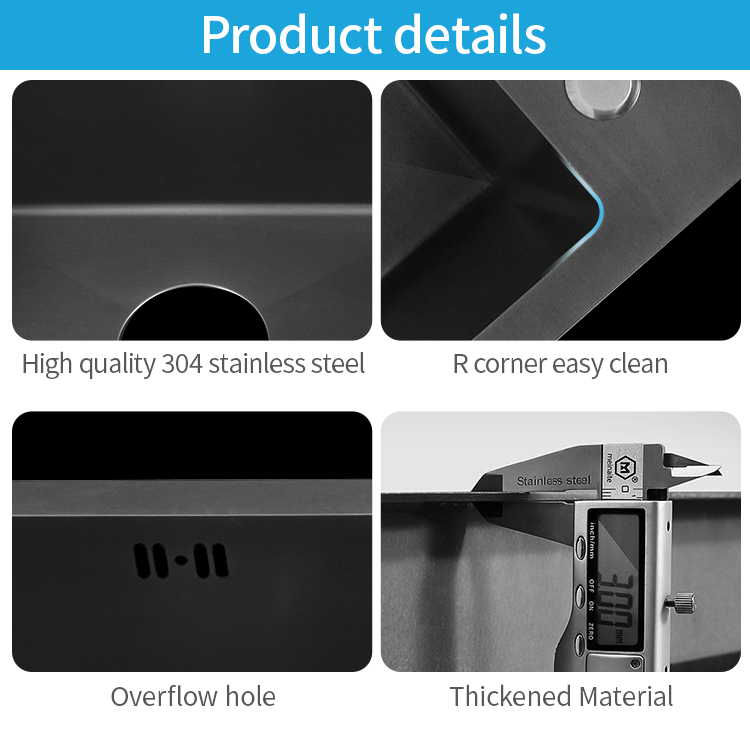 K Durable 304 Hidden Sink Luxury Cup Rinser Sink black nano handmade soap dispenser kitchen sink