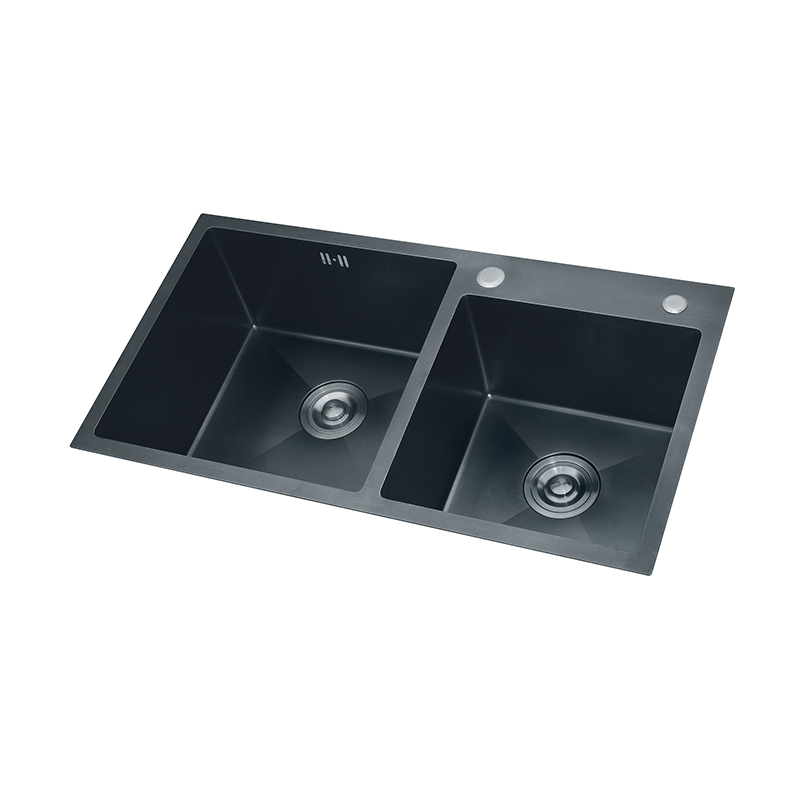 PVD Double Bowl Handmade Kitchen Sink Stainless Steel Black Sink 