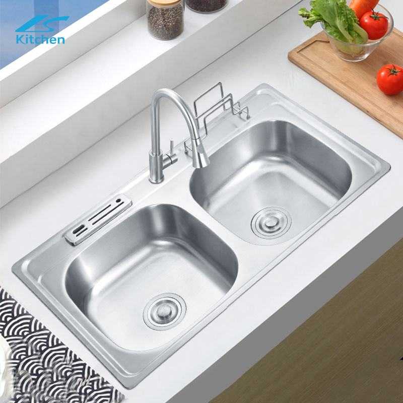 Stainless Steel Topmount Kitchen Sink na May Knife-Holder Multifunction Double Bowl sink