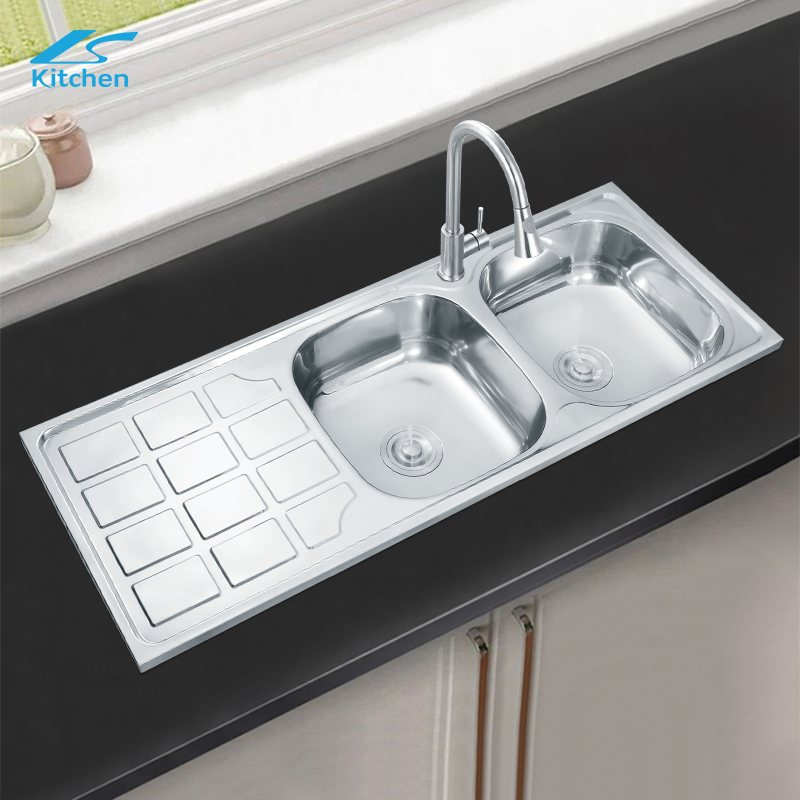 LS-12046B Ang mga modernong accessory ay undermount ang malalaking 304 double bowl basin sink