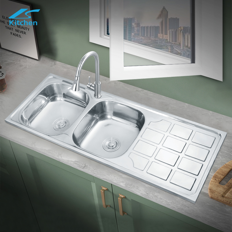 LS-12046B Ang mga modernong accessory ay undermount ang malalaking 304 double bowl basin sink